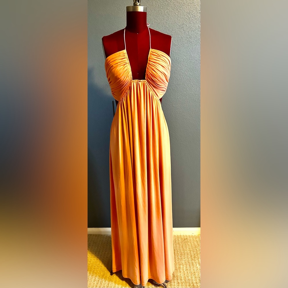 STAUD Reversible Orange/Pink Backless Dress